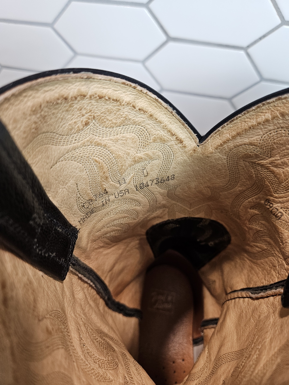 Tony Lama Black Ostrich Cowboy Boots with Embroidered Shaft - Picture 9 of 11